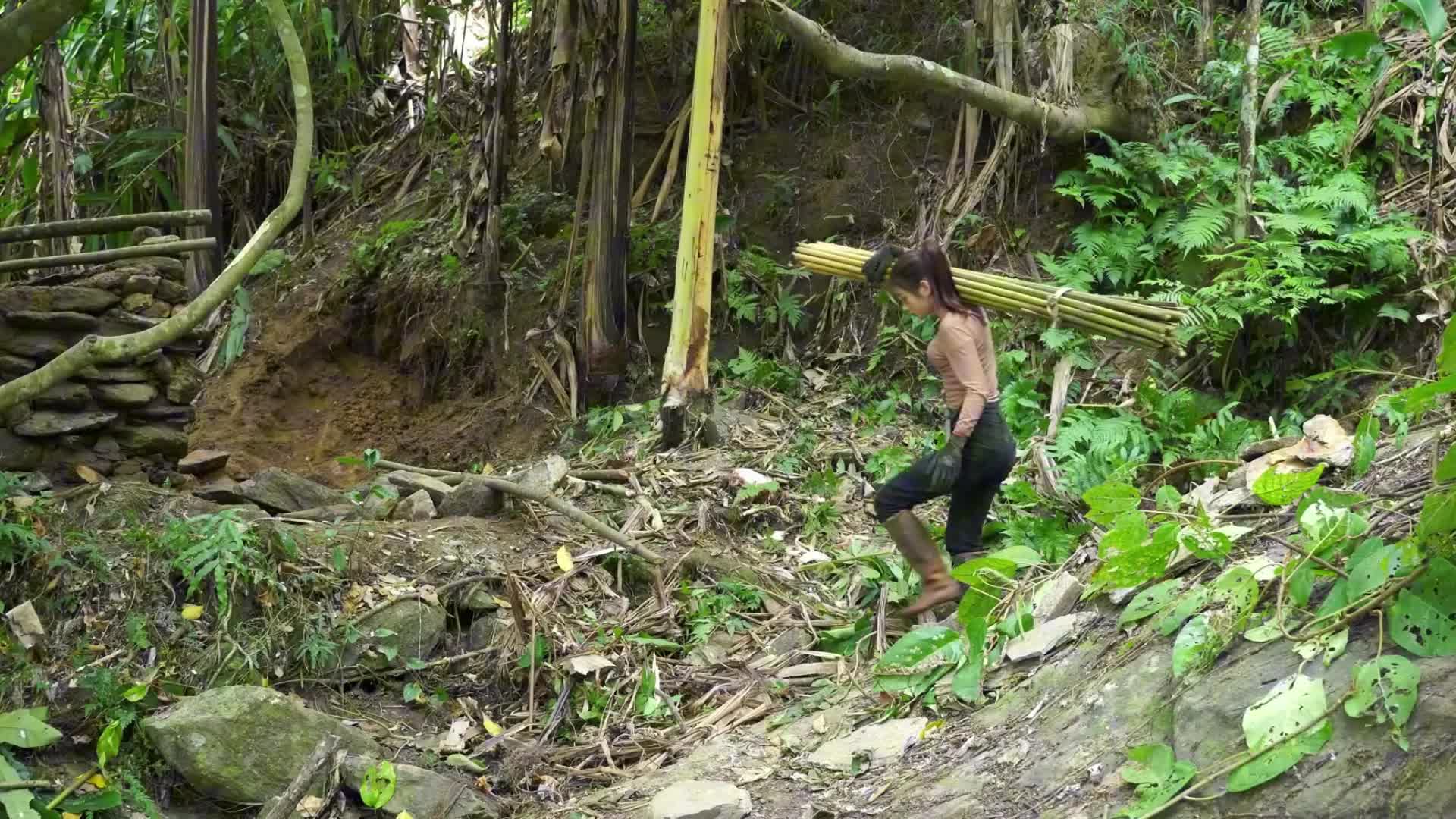这才是荒野女王！手搓庇护所只是基操，露天澡堂才显硬核