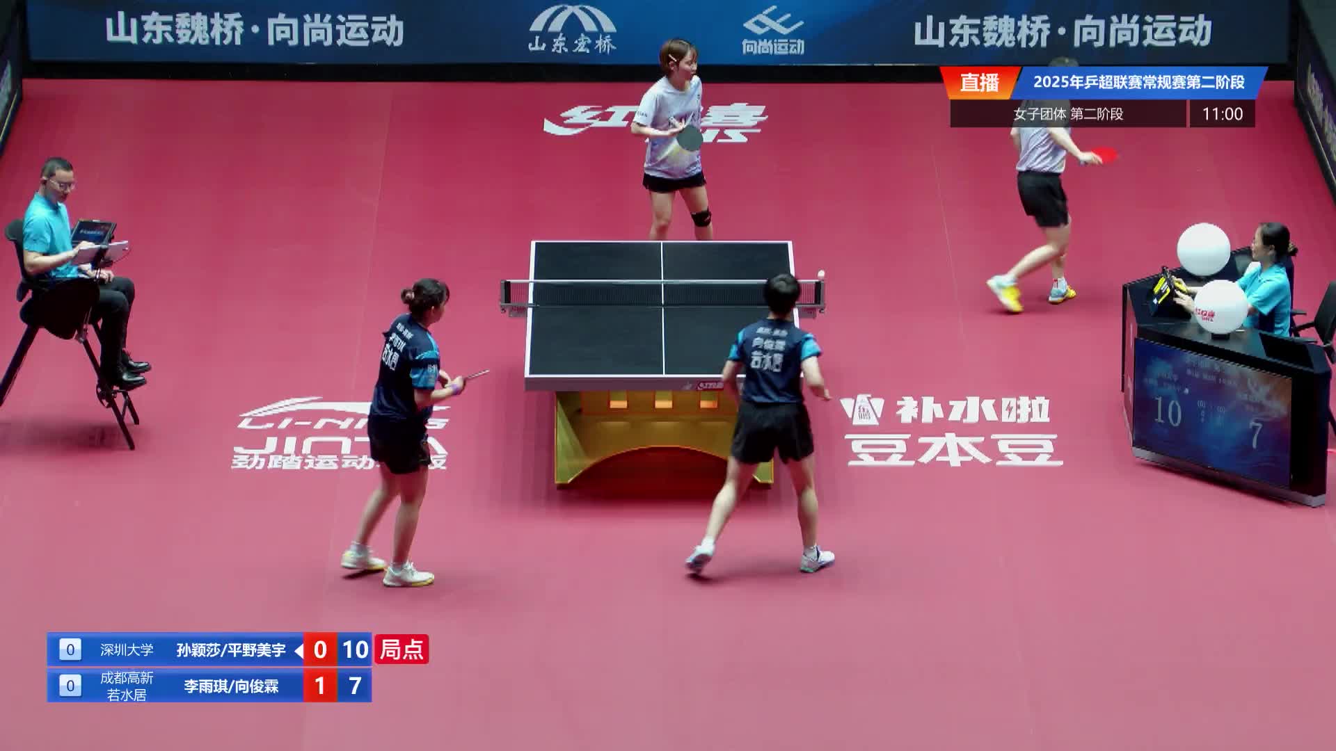 孙颖莎/平野美宇vs李雨琪/向俊霖 2025乒超联赛第二阶段 清流