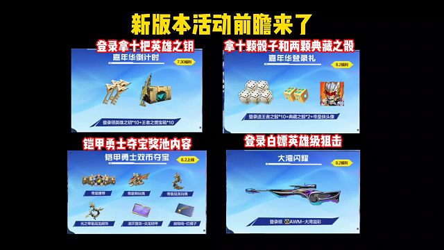 新版本全服登录拿十把英雄之钥，还有英雄级狙击AWM大湾溢彩！