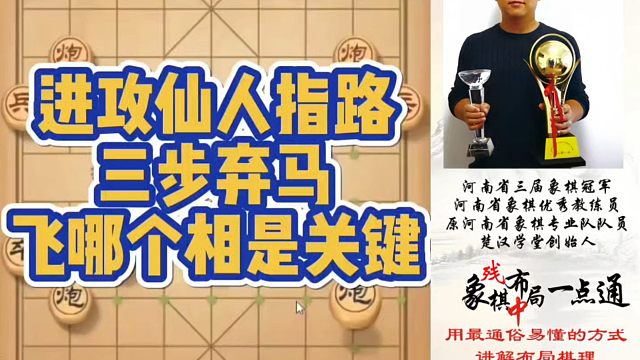 进攻仙人指路三步弃马，飞哪个相是关键！河南省象棋冠军黄丹青真心教棋，少走弯路，带你上业九，不上业九不