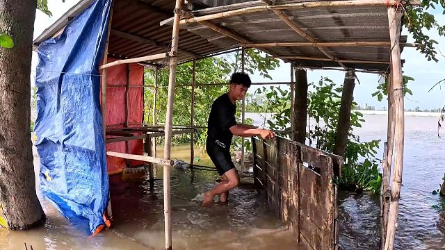 在被洪水淹没的废弃房屋里居住——钓鱼、做饭、与我的狗狗一起过夜