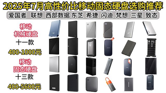 【7-8月移动固态硬盘推荐】2025年7月高性价比移动固态硬盘选购推荐！移动固态硬盘/移动机械硬盘；