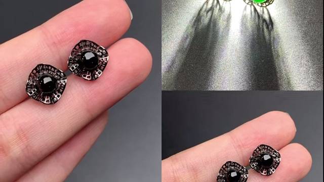 墨翠耳钉18K金镶嵌