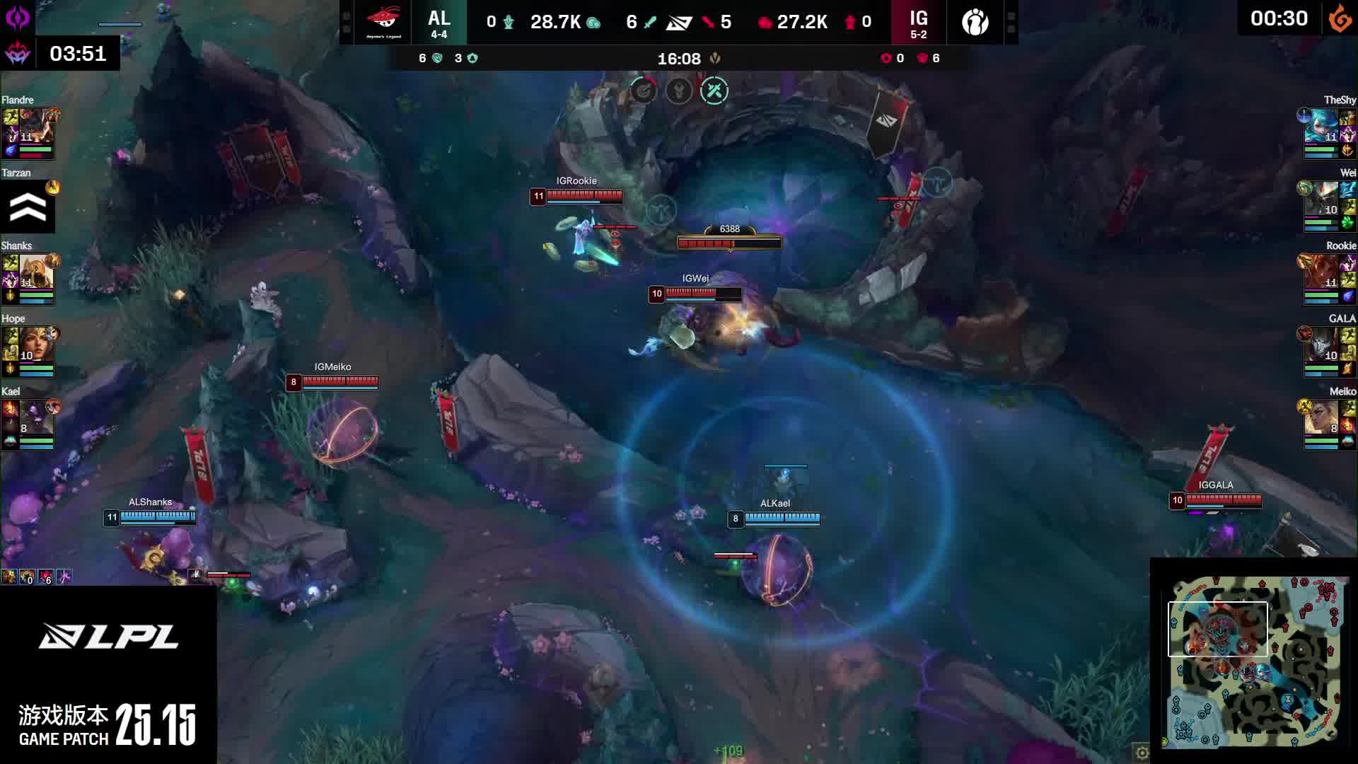 峡谷先锋团战iG溃败，AL打出一换四