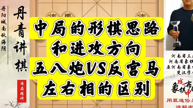 中局的形棋思路和进攻方向，五八炮VS反宫马左右相的区别！河南省象棋冠军黄丹青真心教棋带你上业九，不上