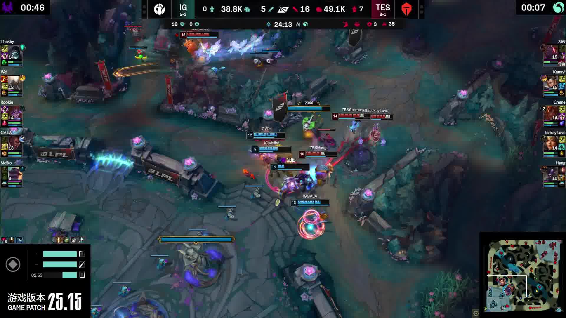 iG中路率先动手击杀369，但TES众人集合团灭iG终结比赛