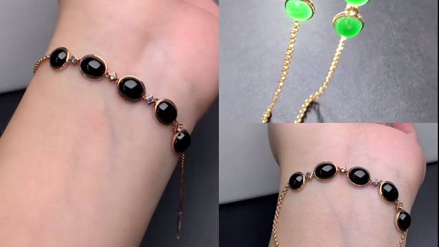 墨翠蛋面手链18K金镶嵌