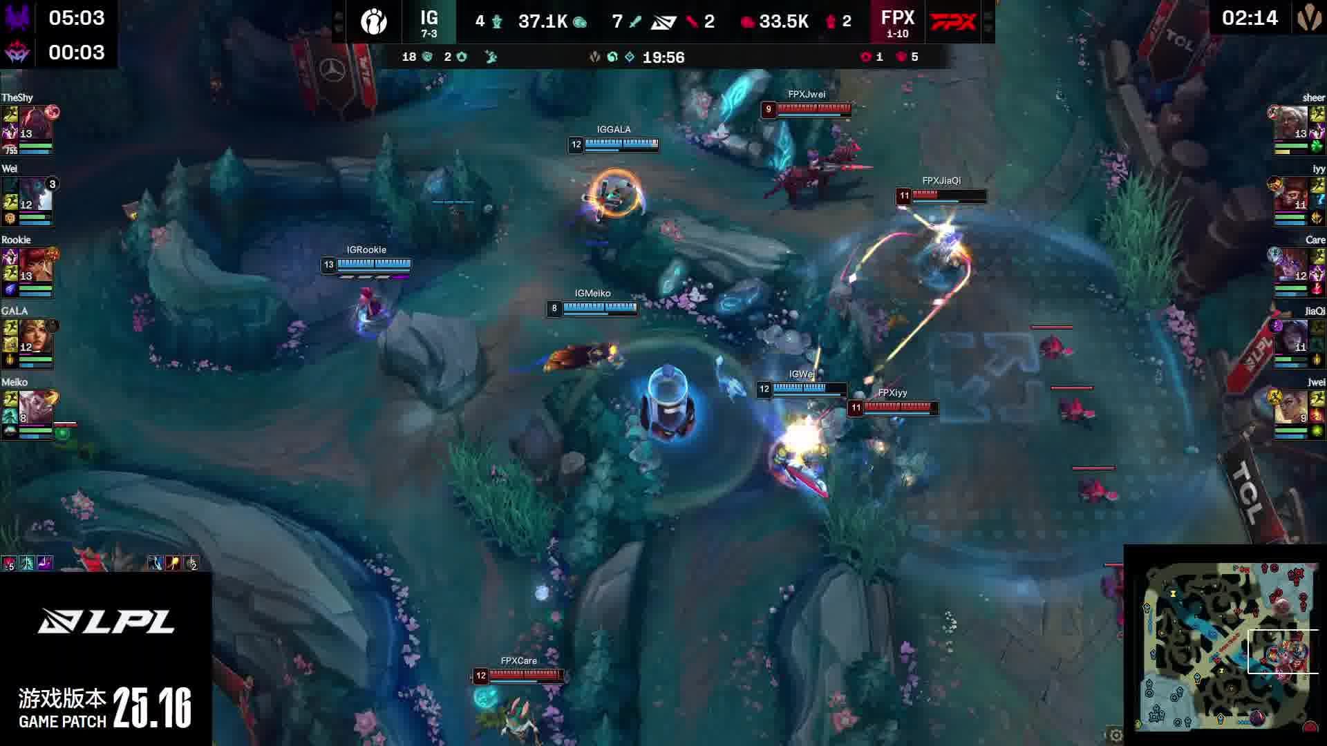 iG主动入侵FPX野区，Meiko果断开团打出0换4