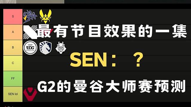 给曼谷大师赛的参赛队伍评级|最尊重SEN的战队|无畏契约G2