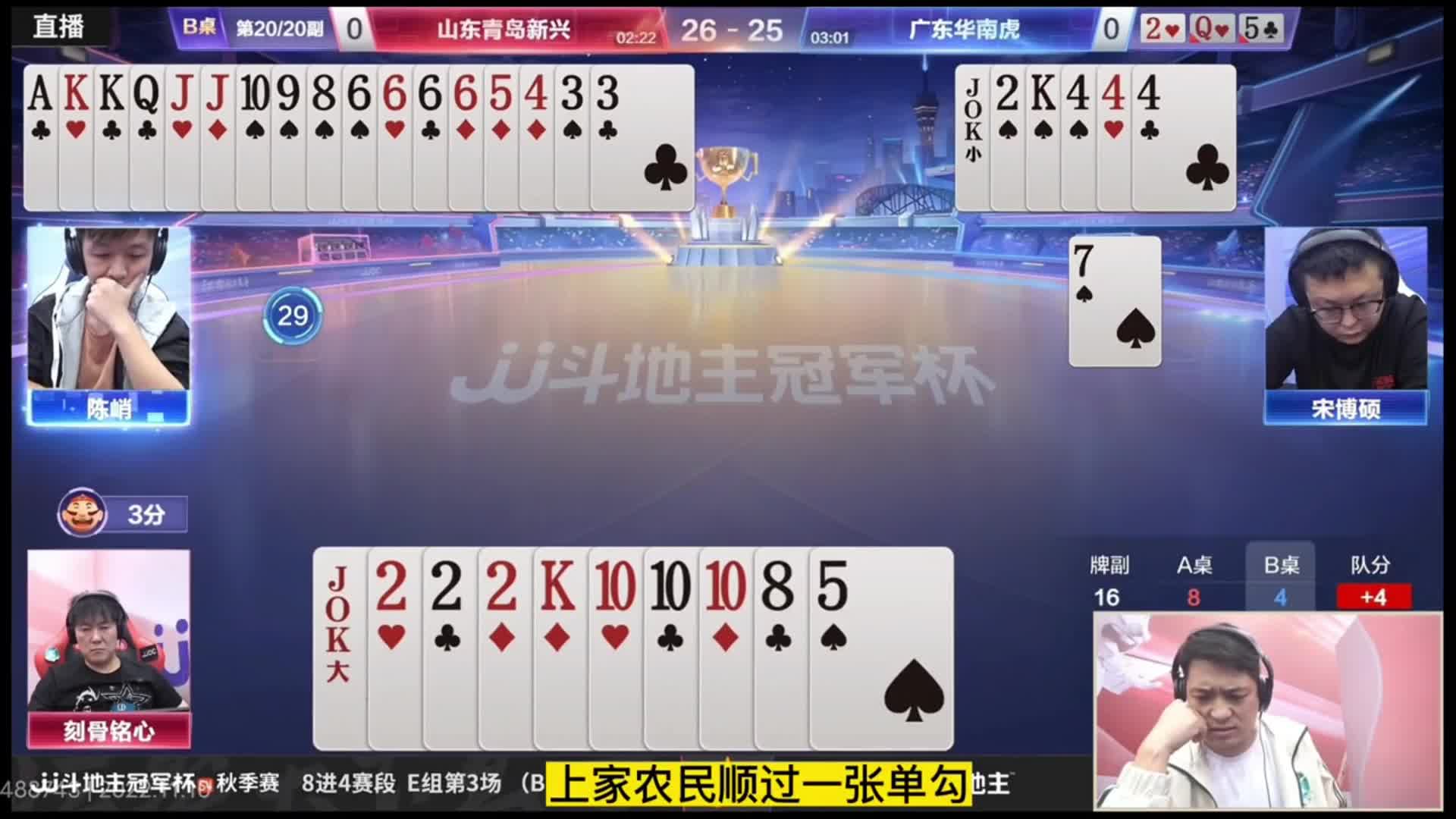 山东队最后一副牌被翻盘绝杀，战神林差点造成赛场事故