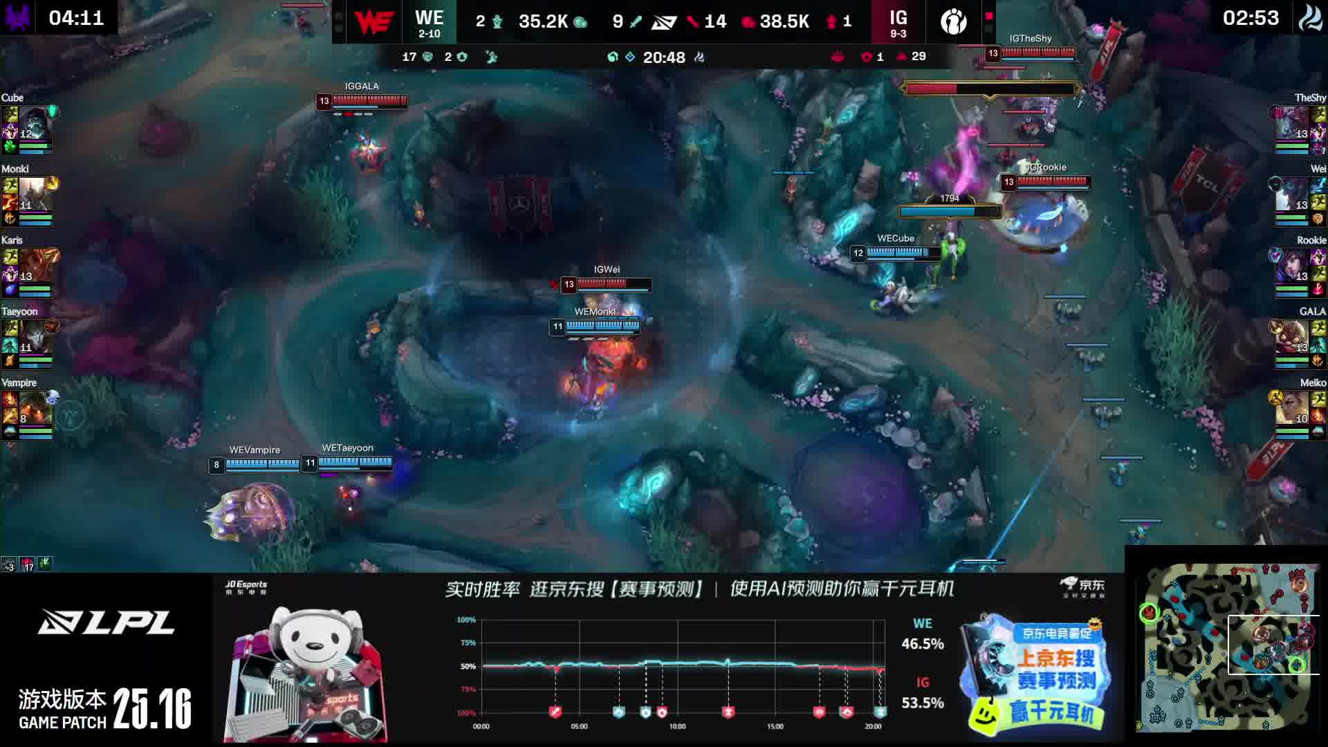 WE入侵野区但被iG众人反打，GALA收获三杀iG打出0换4