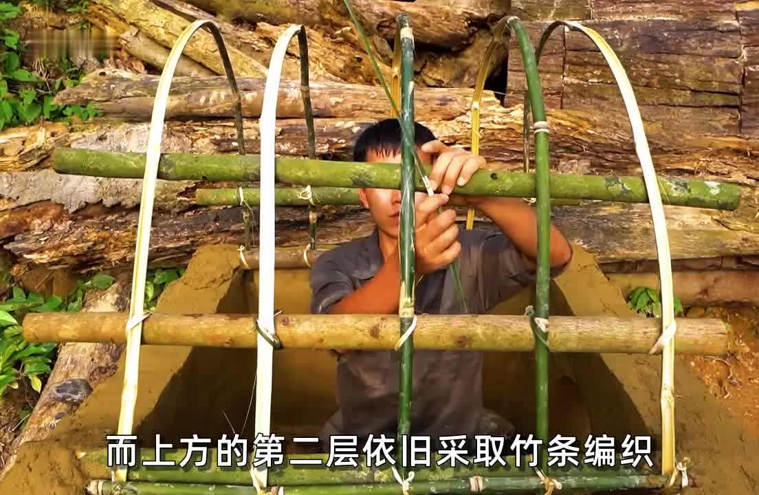 两个半月打造树洞庇护所，手工火窑，高烟壁炉(3)