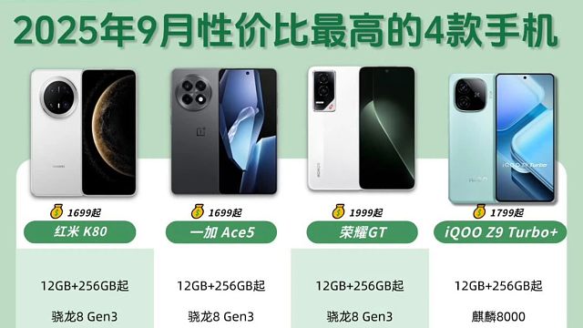 25年9月性价比最高的四款手机推荐，看完你会选择哪一款？
