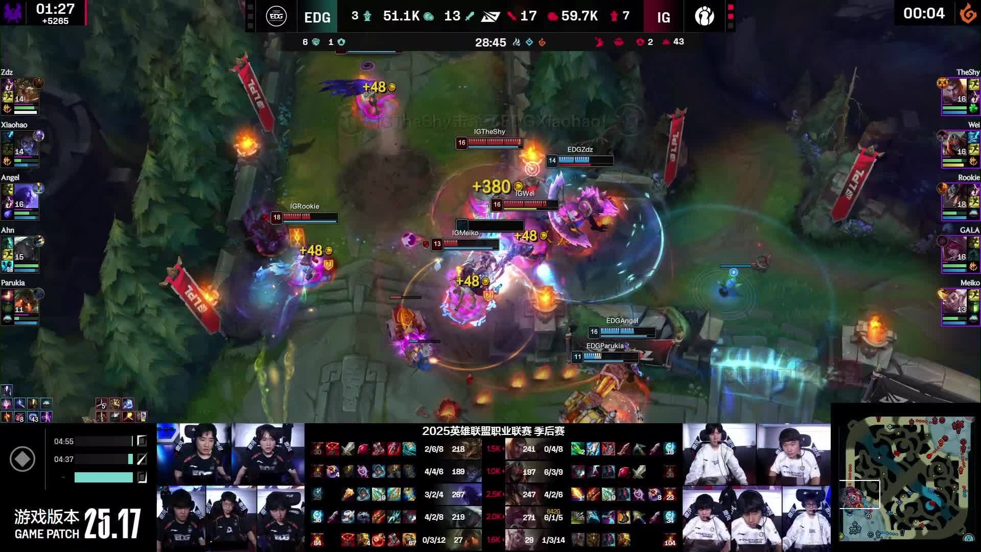 iG中上两路齐推，EDG团战无力抵抗，iG拿下比赛