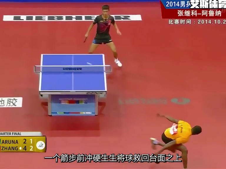 重炮手阿鲁纳正手硬刚张继科的正手