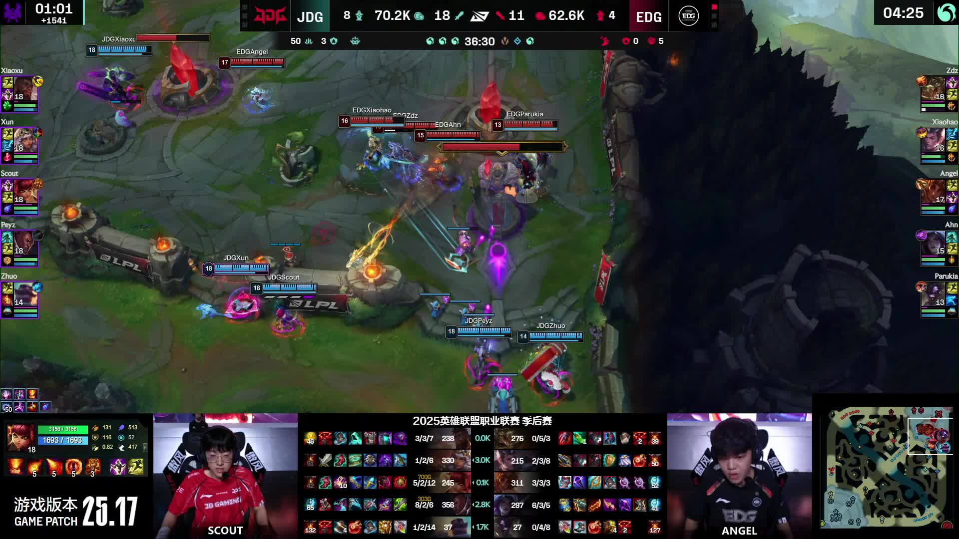 JDG拿下小龙破EDG中下两路，但EDG防守门牙塔打出1换2