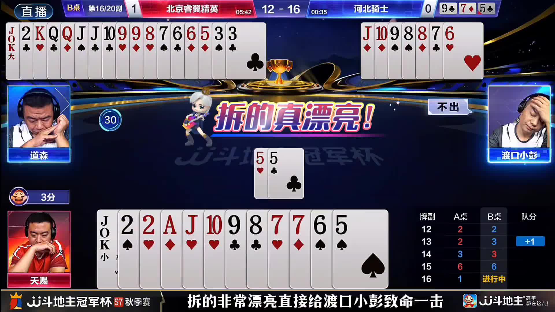 天赐一手鬼斧神工拆仨5的操作让整副牌出现了转机！残局化险为夷