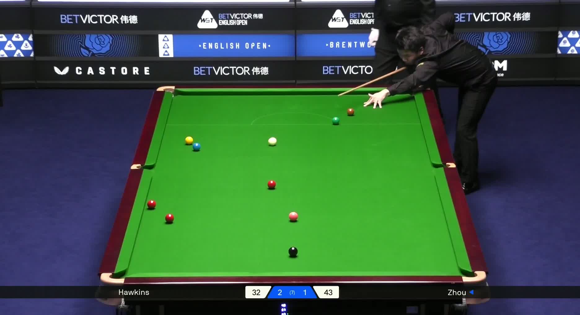 正播斯诺克英格兰公开赛：霍金斯上演神级斯诺克，周跃龙解球解疯了