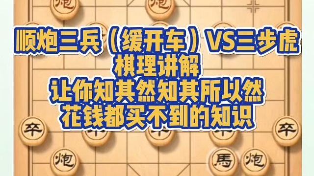 象棋布局一点通全套课程，顺炮三兵（缓开车）VS三步虎棋理讲解，让你知其然知其所以然，花钱都买不到的知