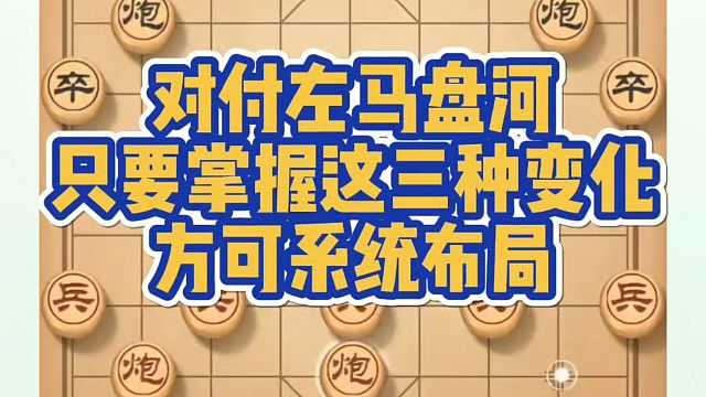 对付左马盘河只要掌握这三种变化方可系统布局！如何快速提升象棋水平系统学棋？如何学习象棋布局、中局、残