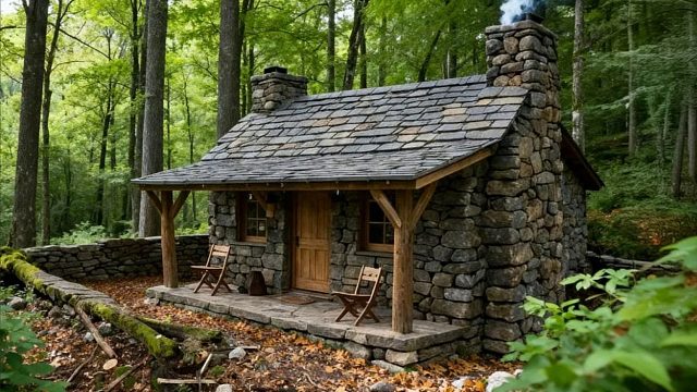 独自一人进入荒野森林，用周围的石块和木头，建造出一间屋子居住才奢华、