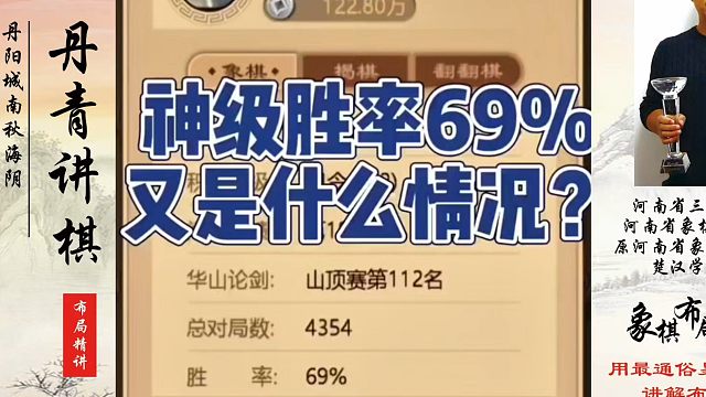 神级胜率69%又是什么情况？如何快速提升象棋水平系统学棋？如何学习象棋布局、中局、残局？真心教棋，少