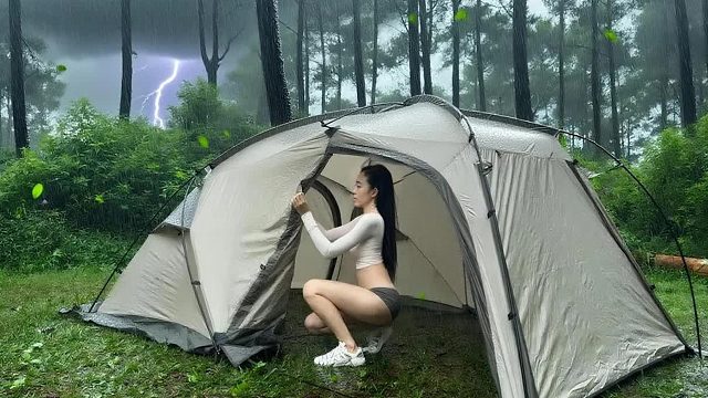 独自一人在雨中露营过夜️ 和我的狗狗在帐篷里放松