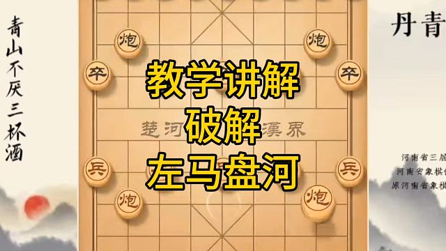 河南省冠军黄丹青讲棋，象棋怎么学，象棋教学，教学讲解破解左马盘河，系统学习象棋