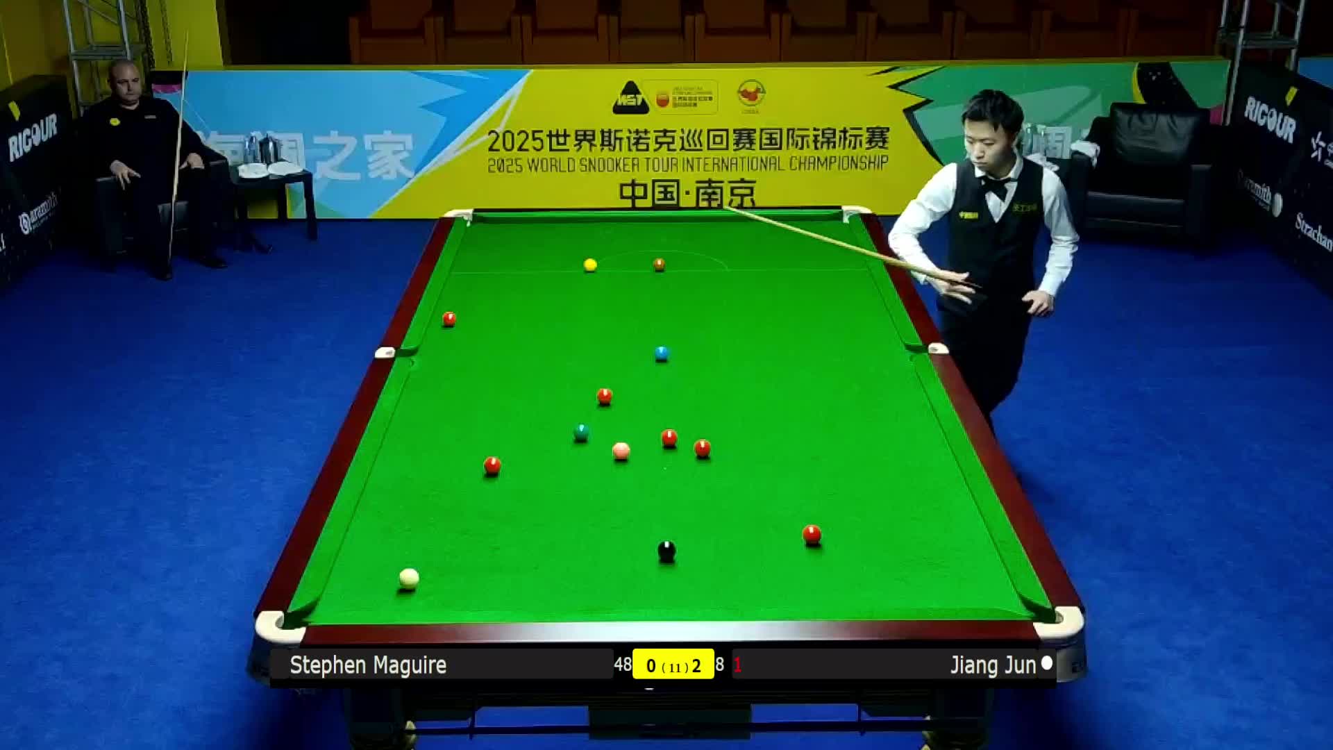 江俊 VS 斯蒂芬·马奎尔  2025斯诺克国际锦标赛  第三局