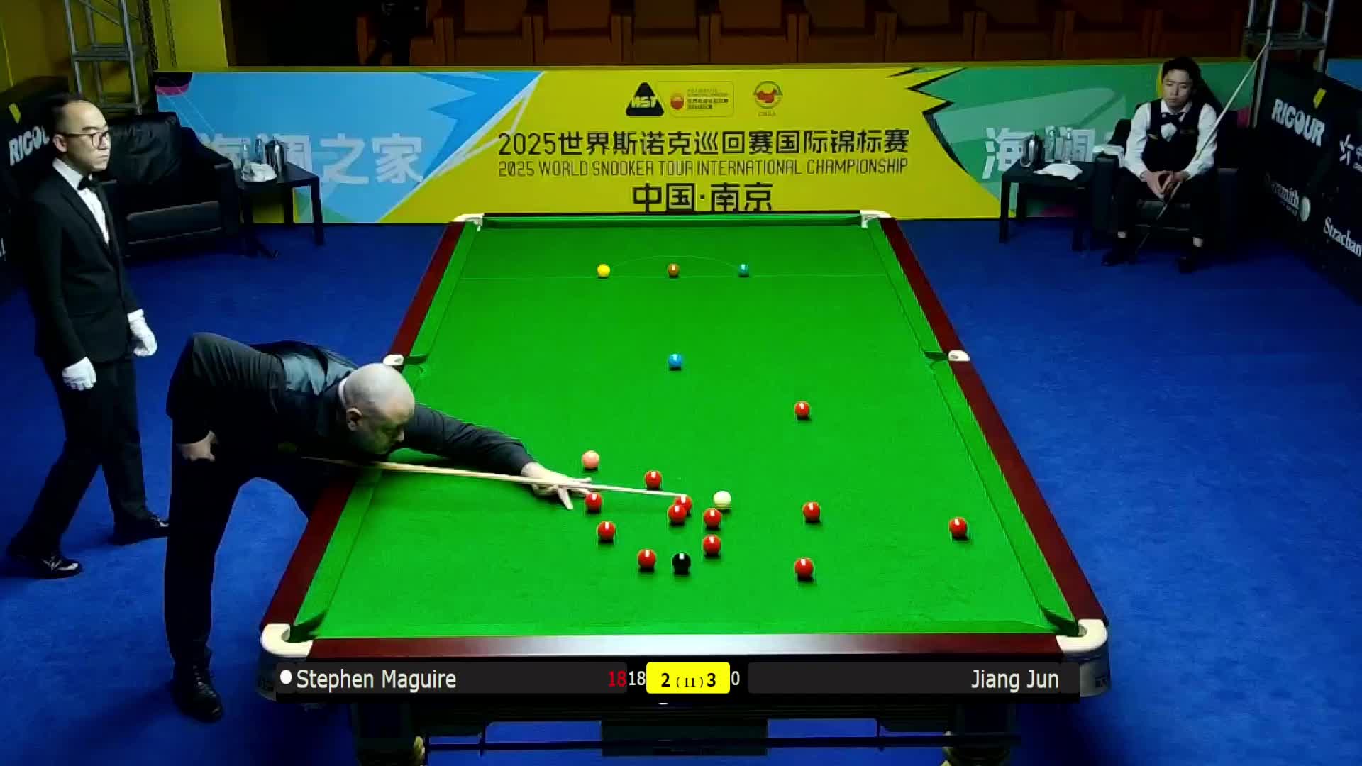 江俊 VS 斯蒂芬·马奎尔  2025斯诺克国际锦标赛  第六局