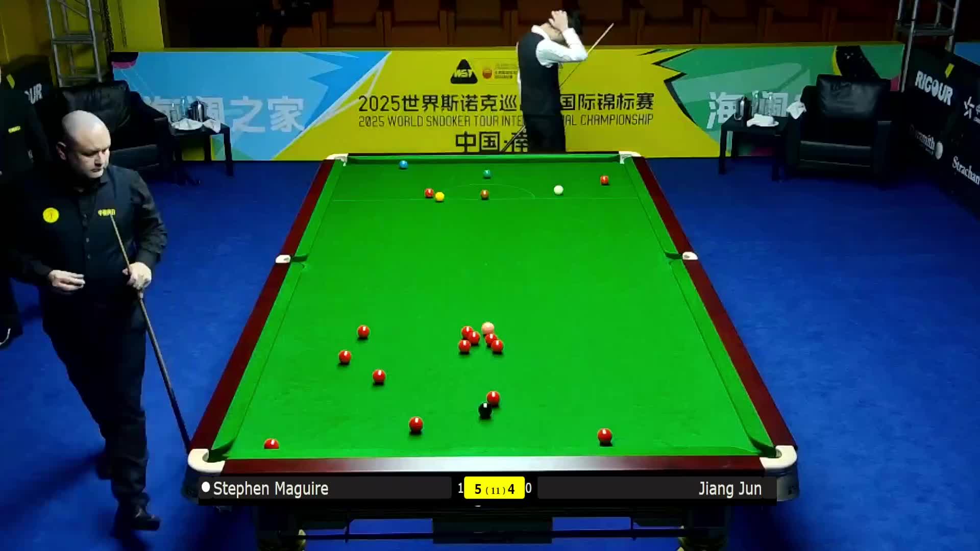 江俊 VS 斯蒂芬·马奎尔  2025斯诺克国际锦标赛  第十局
