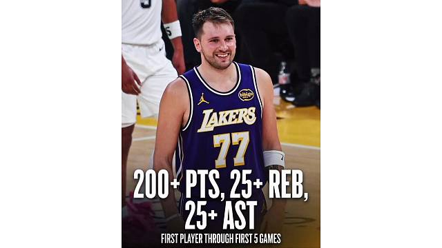 登顶历史！东契奇成历史首位前5场获得200 分25 篮板25 助攻球员