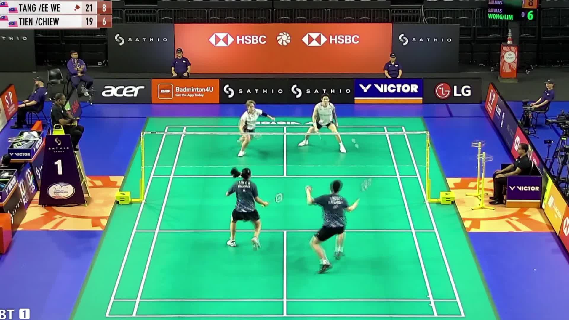 次局陈杜组合继续保持强势，出色的防守反击成功化解危机，以21-9轻松战胜天仙组