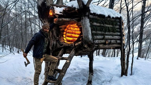 面对路途中的狂风暴雪，也没带有帐篷庇护，只好在树上搭建庇护所