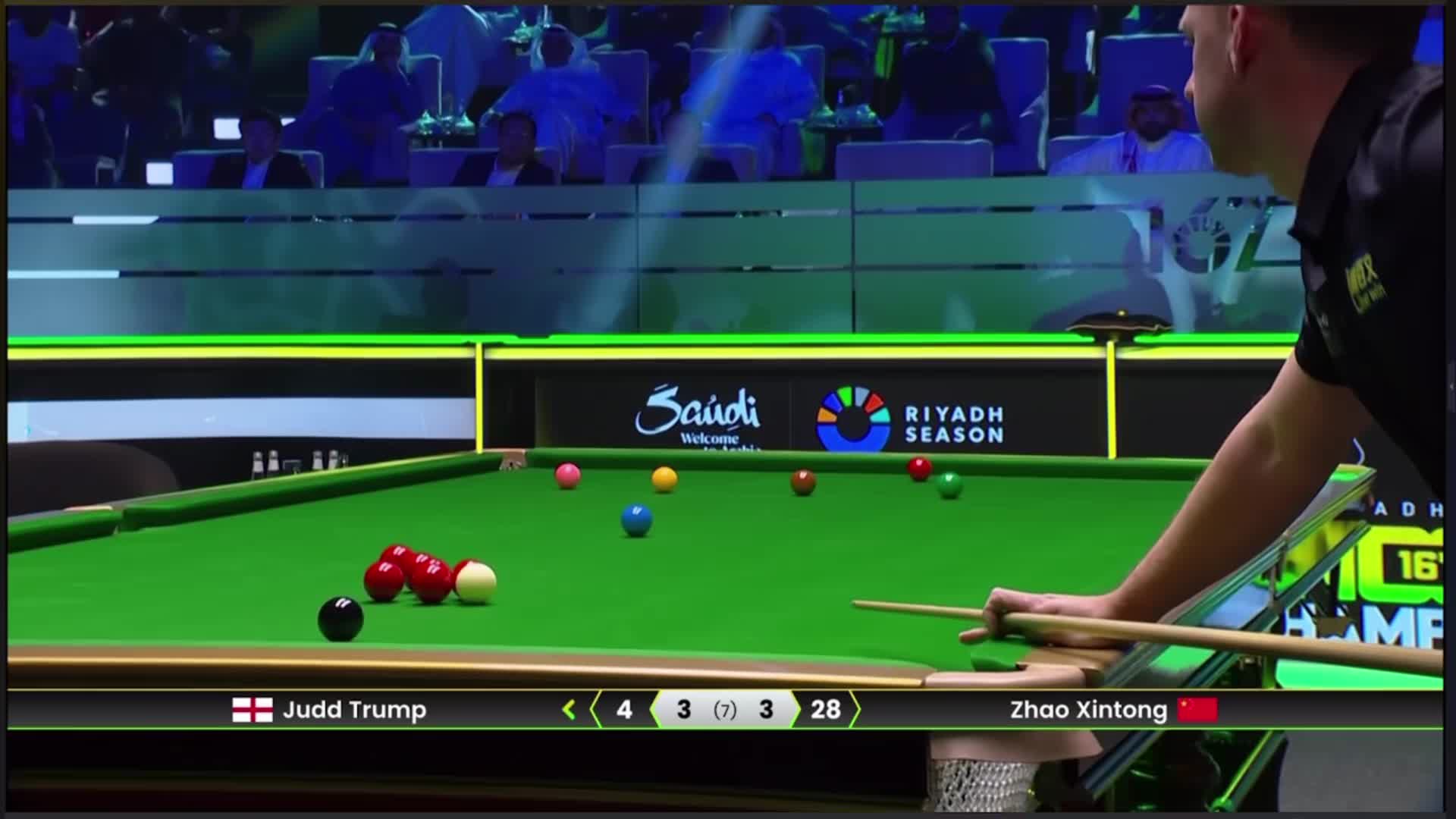 赵心童淘汰特鲁姆普 复仇成功 晋级决赛（堪比决赛） 2025利雅得赛季斯诺克锦标赛 半决赛 赵心童4:3特鲁姆普 晋级决赛 对战尼尔·罗伯逊 成功夺冠