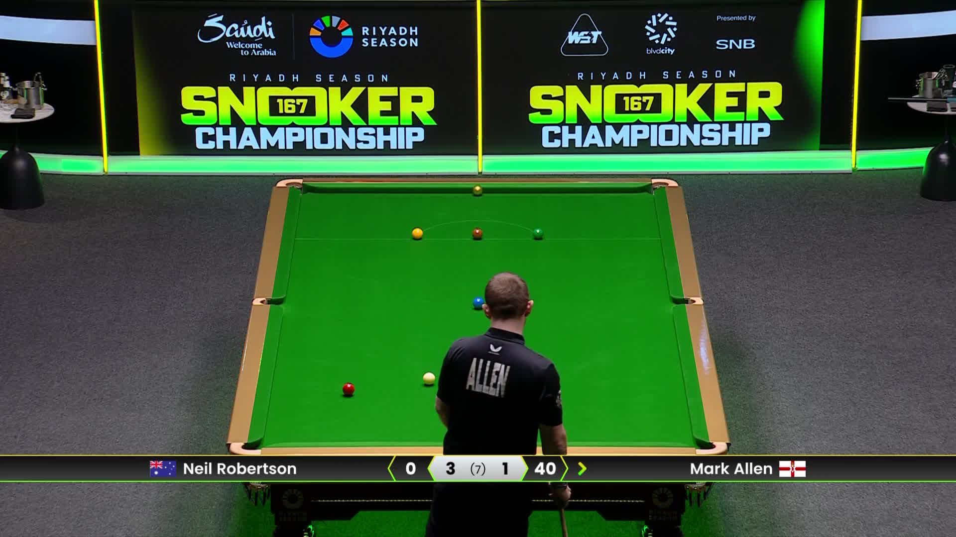 马克·艾伦VS尼尔·罗伯逊 半决赛 2025斯诺克利雅得锦标赛 第五局