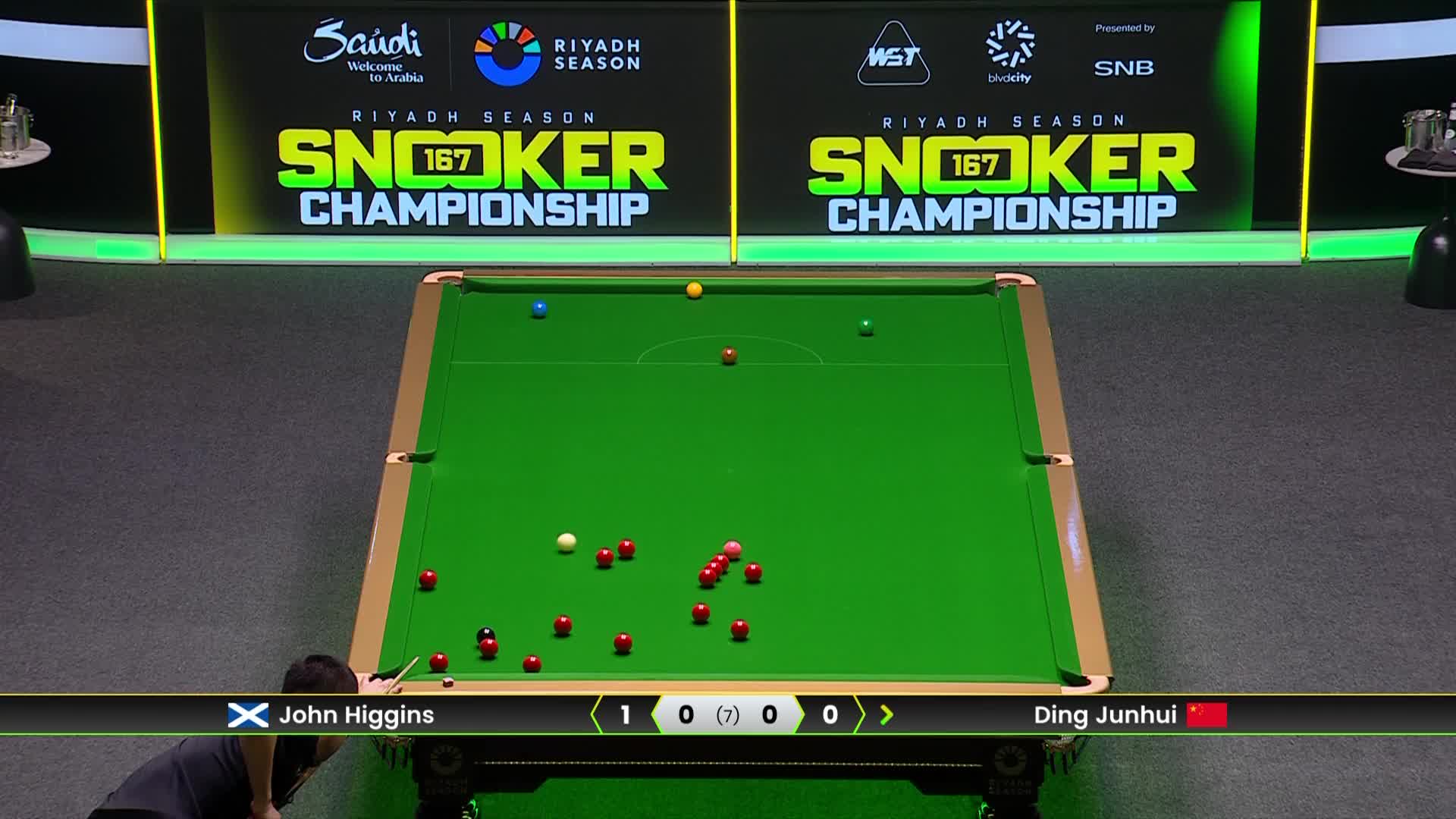 约翰·希金斯VS丁俊晖 2025斯诺克利雅得锦标赛 第一局