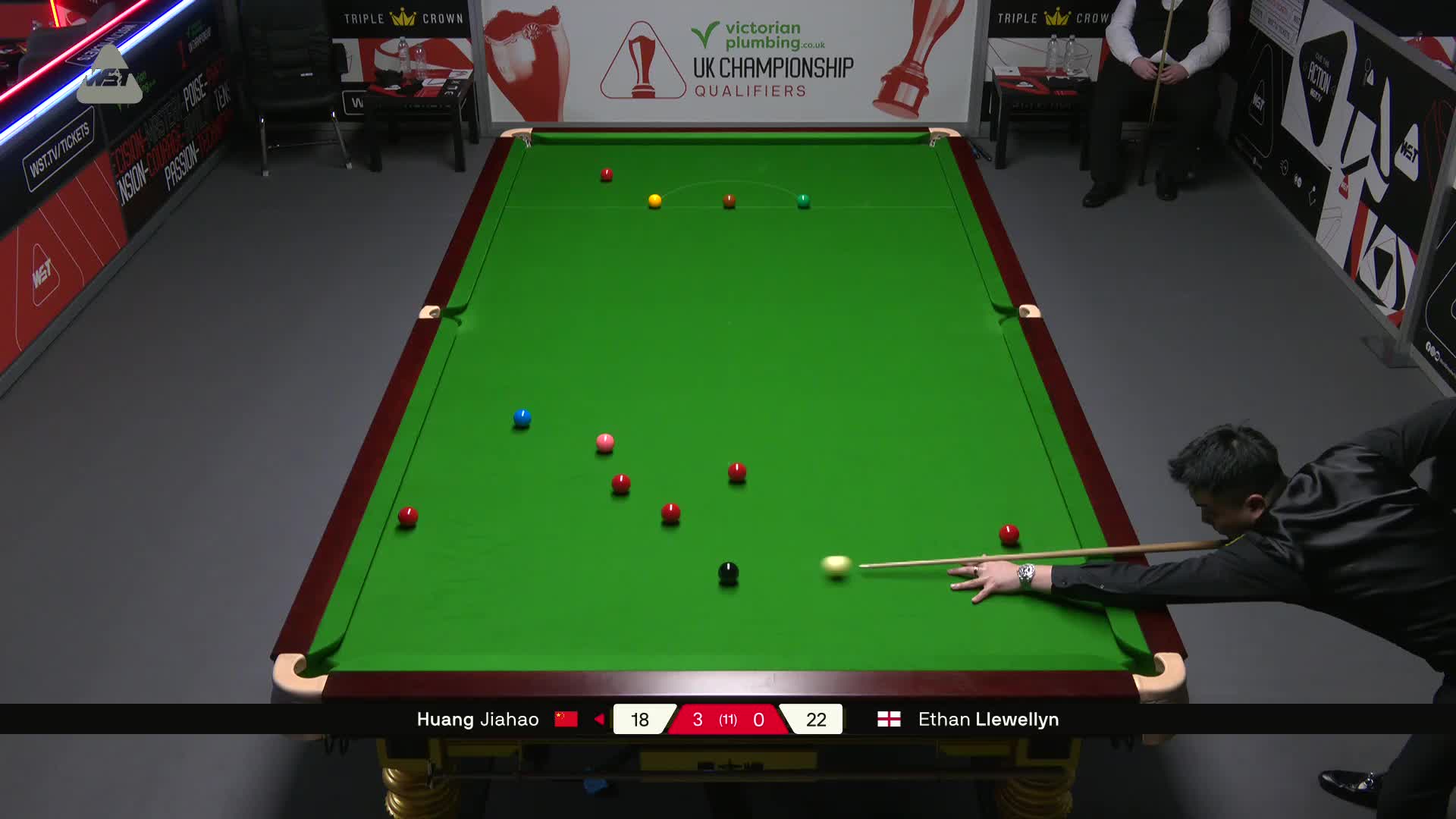 黄佳浩VS伊森·卢埃林 2025斯诺克英锦赛资格赛 第四局