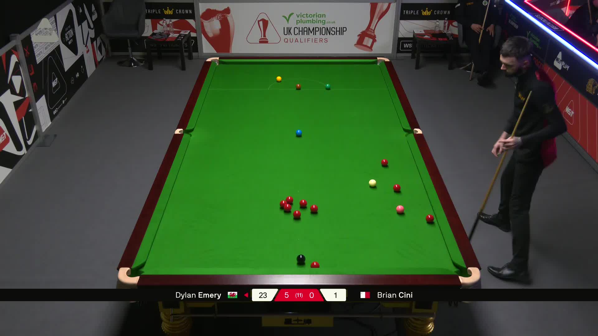 迪伦·埃默里VS布莱恩·西尼 2025斯诺克英锦赛资格赛 第六局