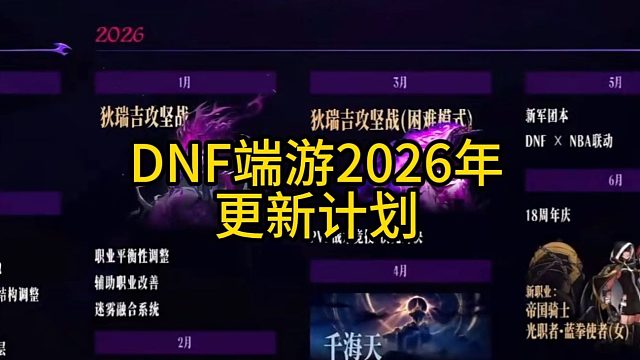 DNF端游2026年更新计划！