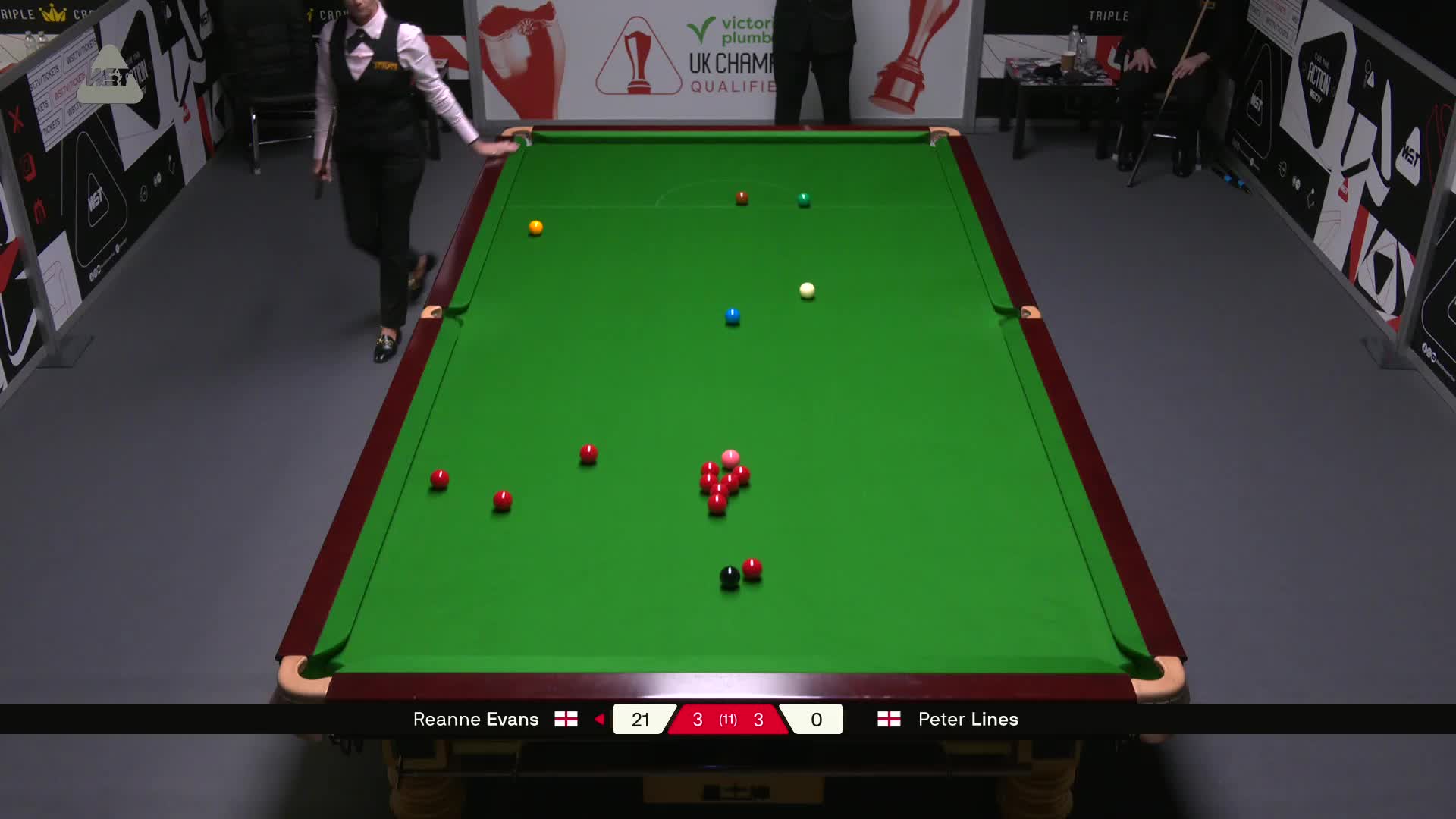 瑞安·埃文斯VS彼得·莱恩斯 2025斯诺克英锦赛资格赛 第七局