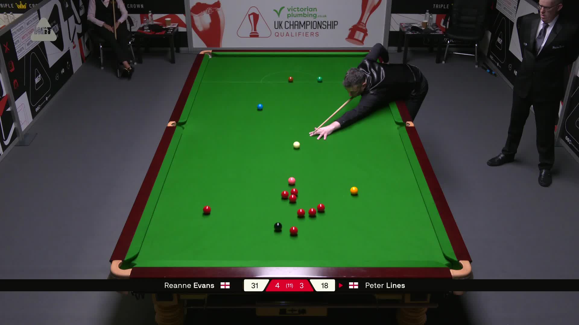 瑞安·埃文斯VS彼得·莱恩斯 2025斯诺克英锦赛资格赛 第八局