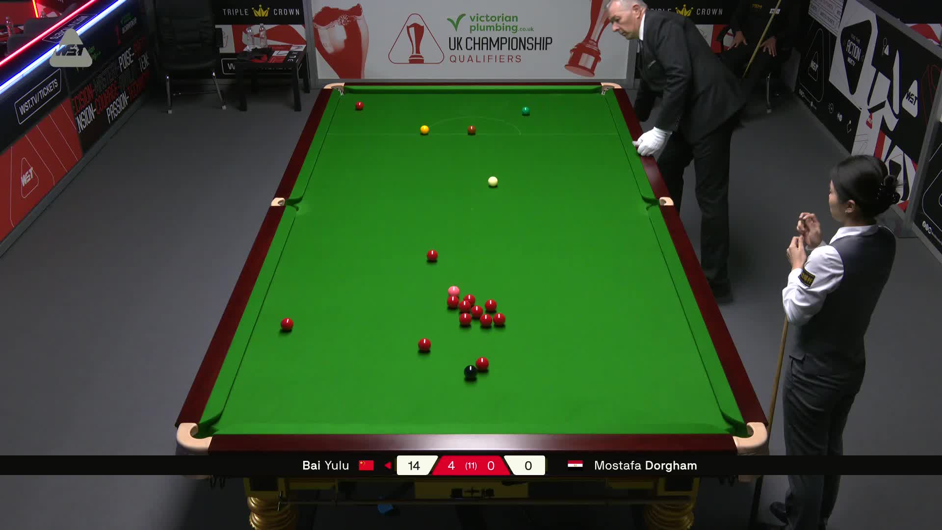 白雨露VS穆斯塔法·多汉姆 2025斯诺克英锦赛资格赛 第五局