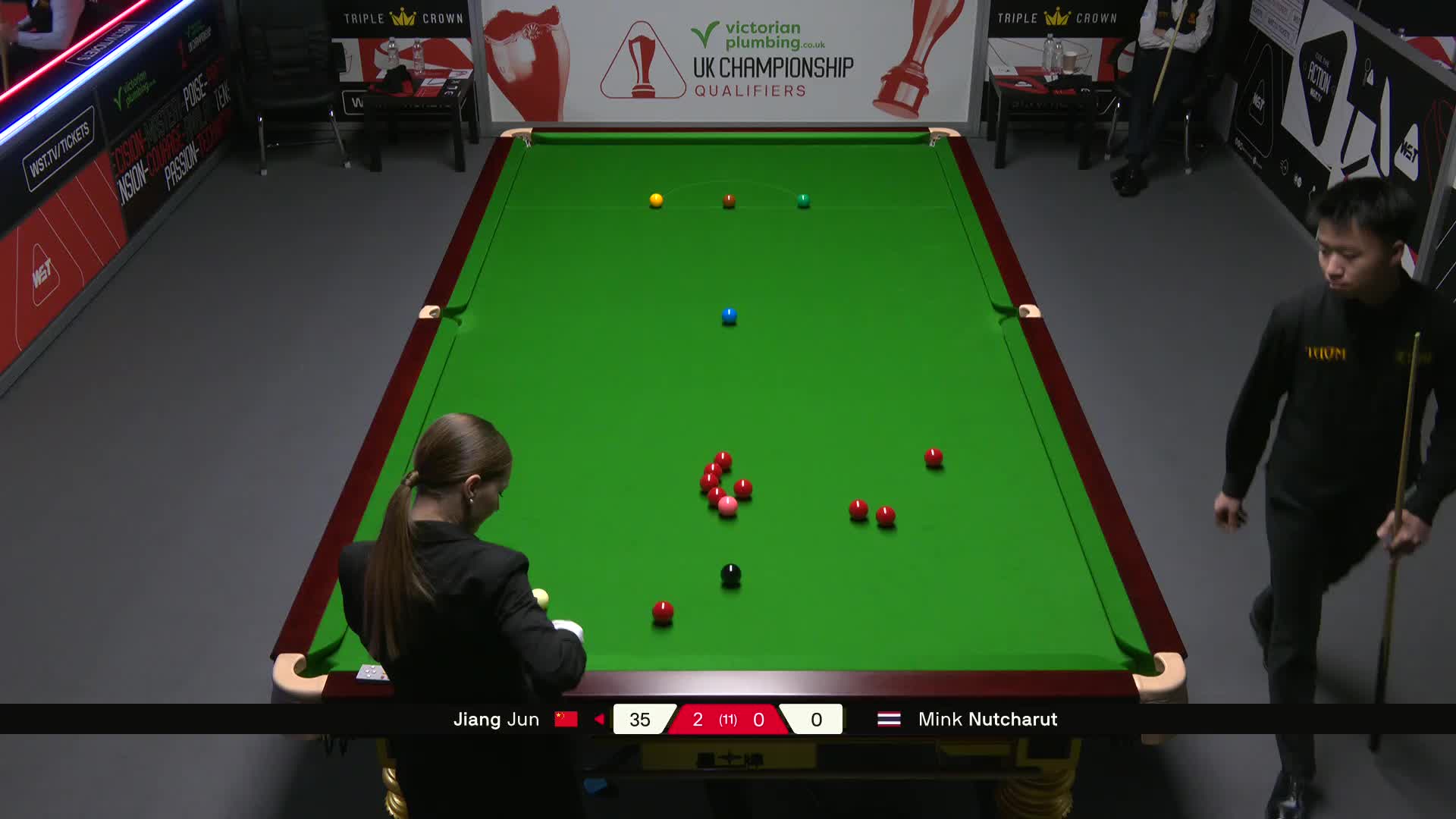 江俊VS名克·努查鲁特 2025斯诺克英锦赛资格赛 第三局