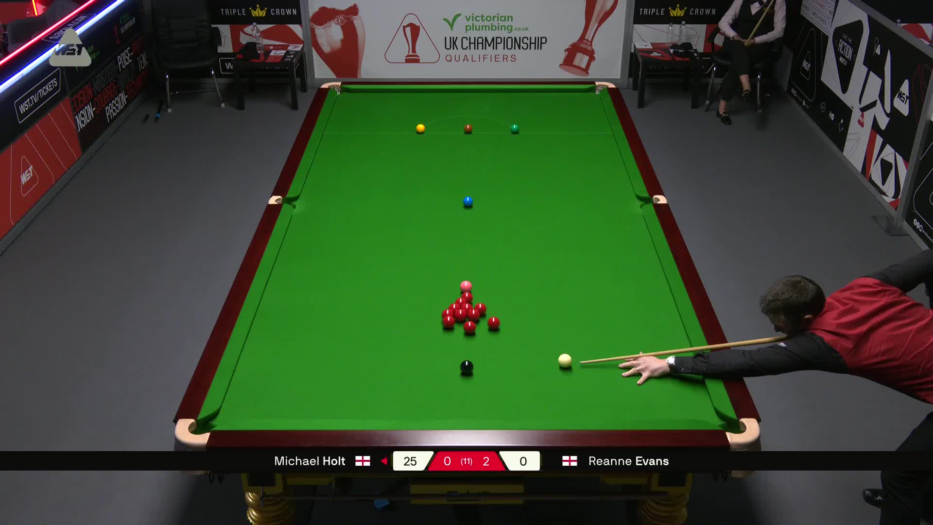 迈克尔·霍尔特VS瑞安·埃文斯 2025斯诺克英锦赛资格赛 第三局