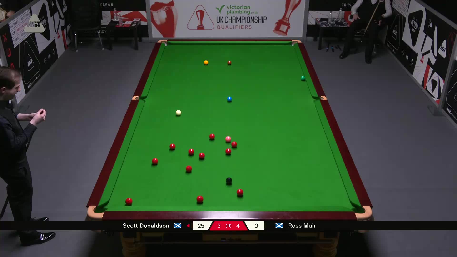 斯科特·唐纳森VS罗斯·缪尔  2025斯诺克英锦赛资格赛 第八局