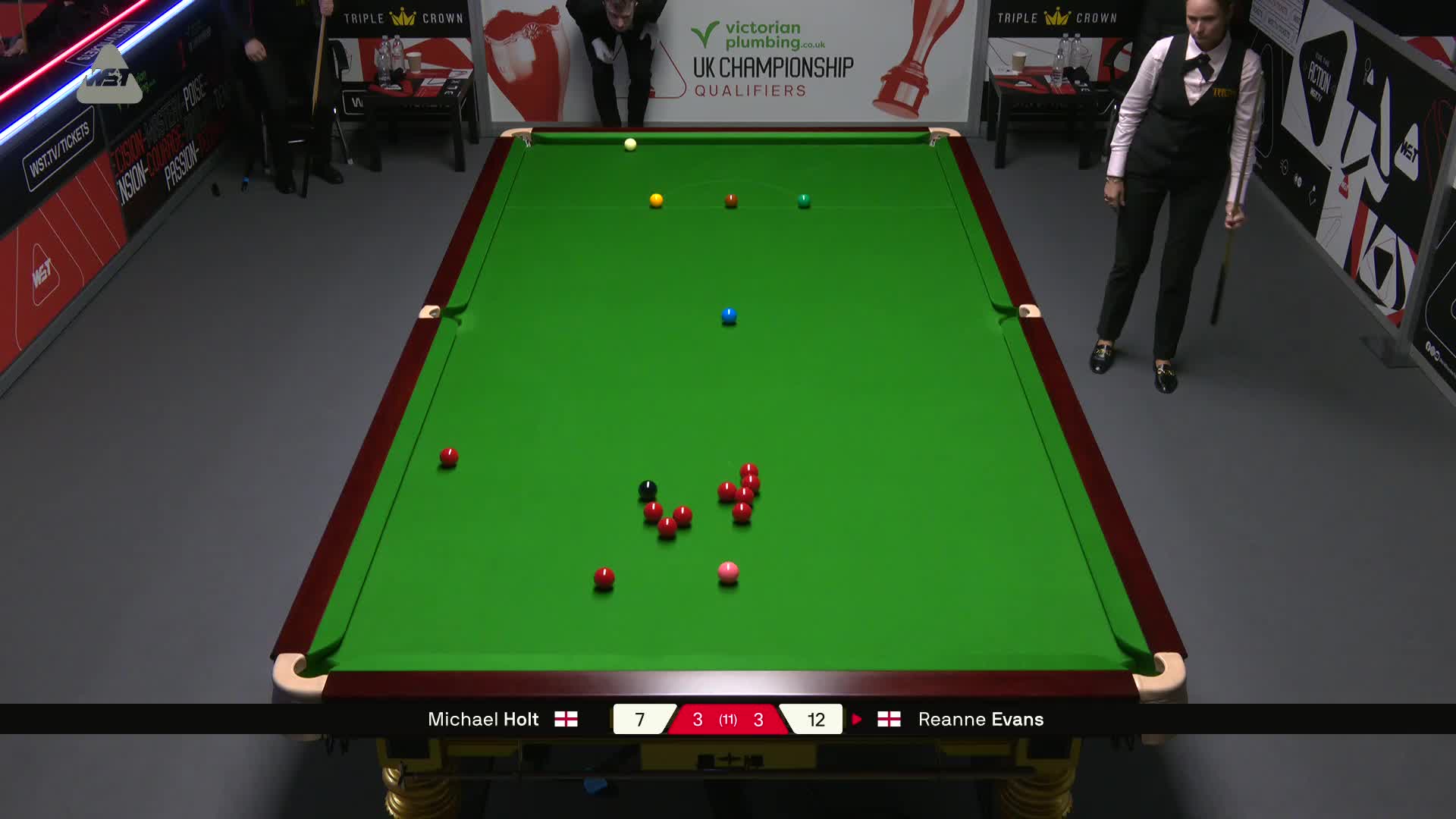 迈克尔·霍尔特VS瑞安·埃文斯 2025斯诺克英锦赛资格赛 第七局