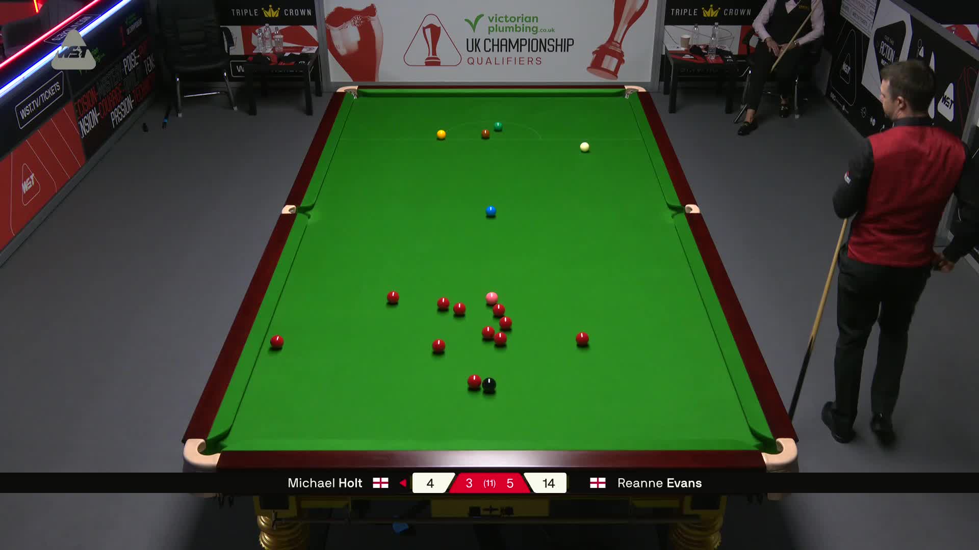 迈克尔·霍尔特VS瑞安·埃文斯 2025斯诺克英锦赛资格赛 第九局