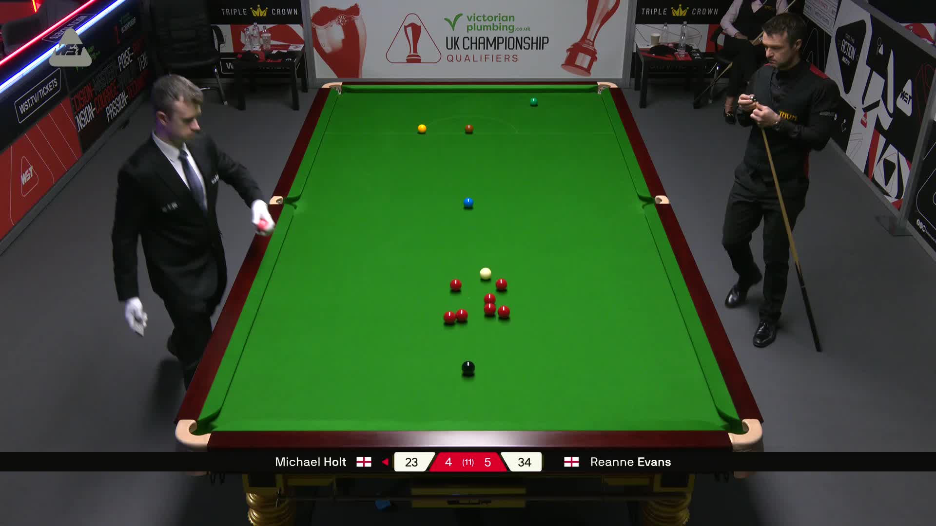 迈克尔·霍尔特VS瑞安·埃文斯 2025斯诺克英锦赛资格赛 第十局