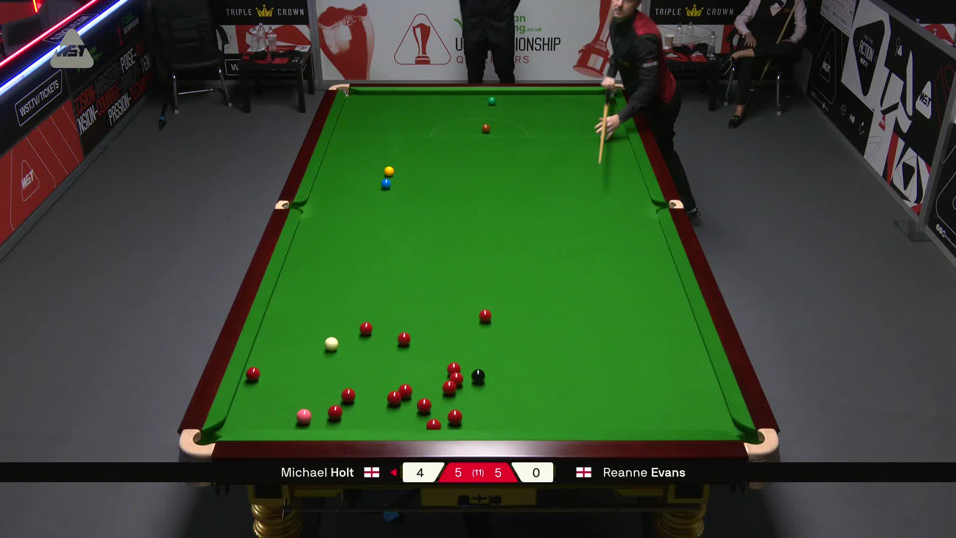 迈克尔·霍尔特VS瑞安·埃文斯 2025斯诺克英锦赛资格赛 第十一局